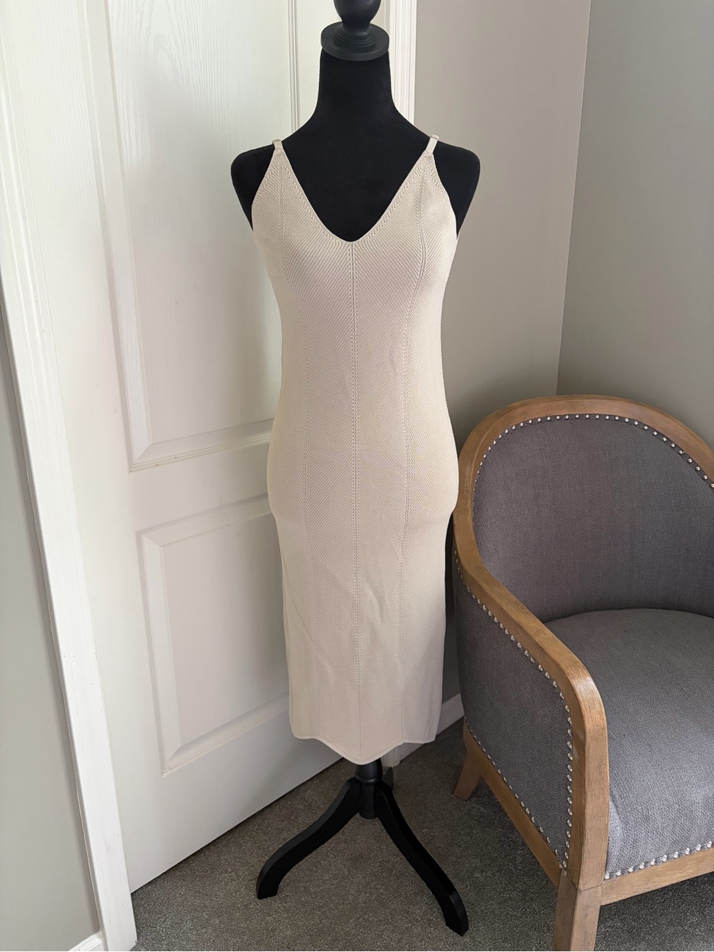 Leith Beige Knit Midi Slip Dress